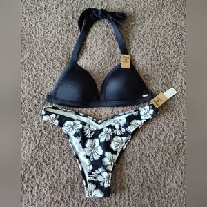Victoria's Secret Pink Black/White Floral Bikini Set NWT